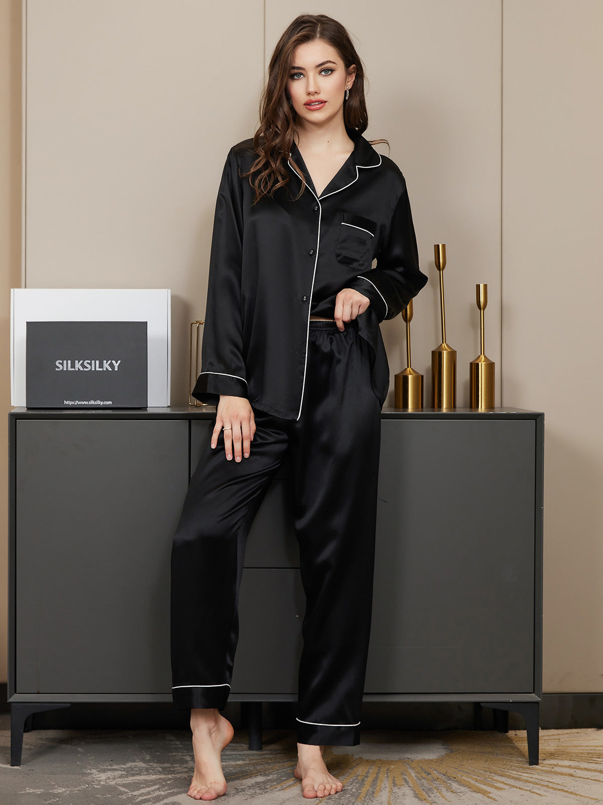 Imported™ Slit Silk Nightwear (2 Pieces)