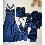 Imported™ Long Slit Silk Nighty Set (5 Pieces)