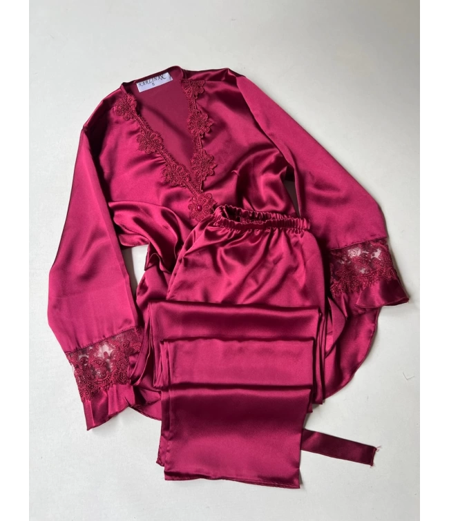 Imported™ Long Slit Silk Nighty Set (5 Pieces)