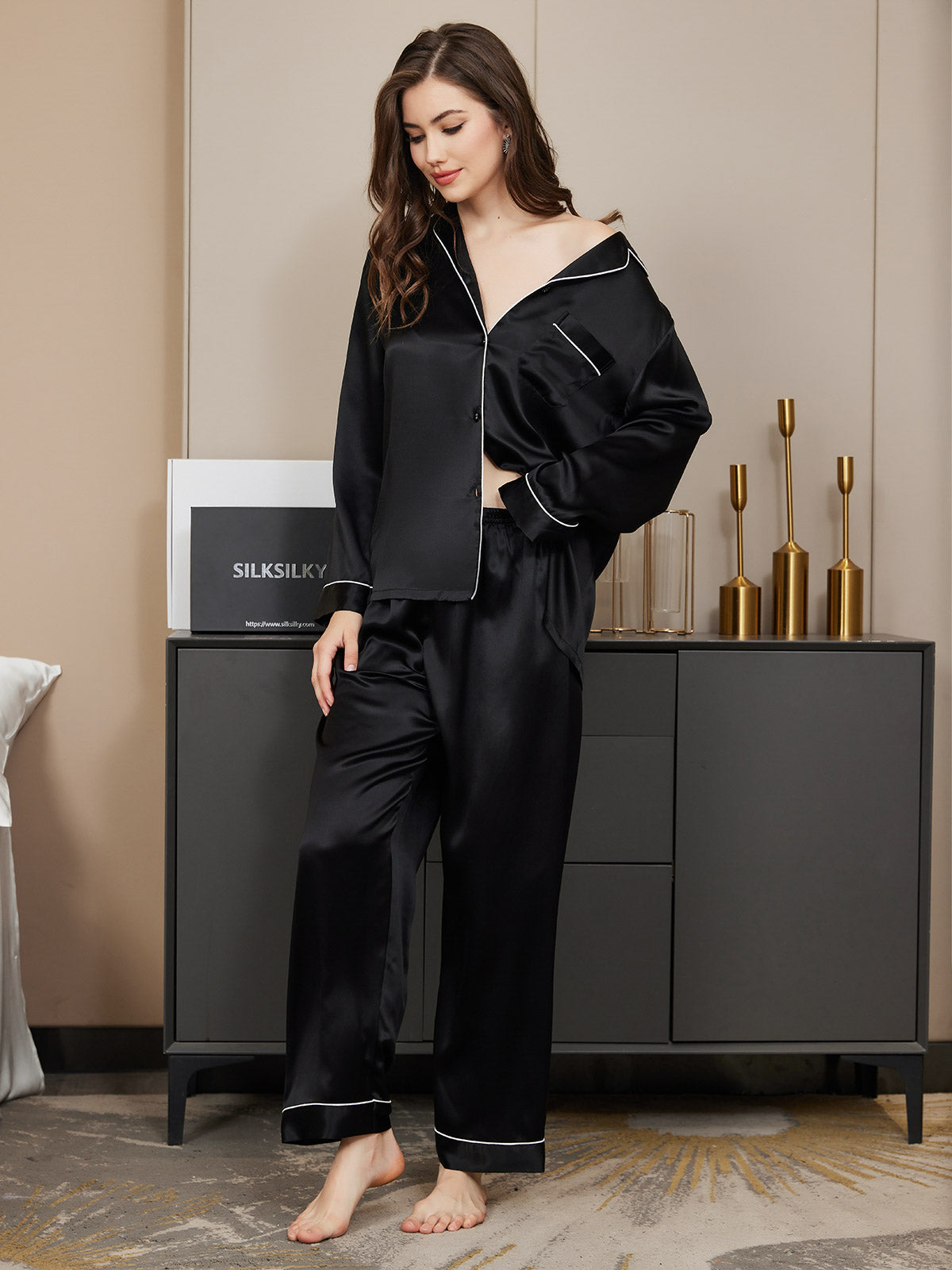 Imported™ Slit Silk Nightwear (2 Pieces)